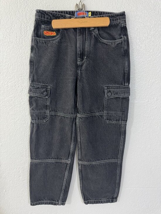 Empyre Other - Empyre Relax Baggy Cargo Jeans Black White Contrast Stitch Denim Skate Pants 30